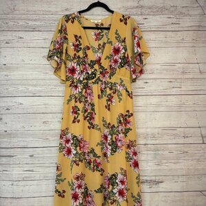 Bailey Blue Yellow Floral Maxi‎ w Cape Sleeve Medium